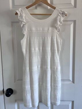 Sézane Mélodie White Ruffle-Sleeve Knit Dress